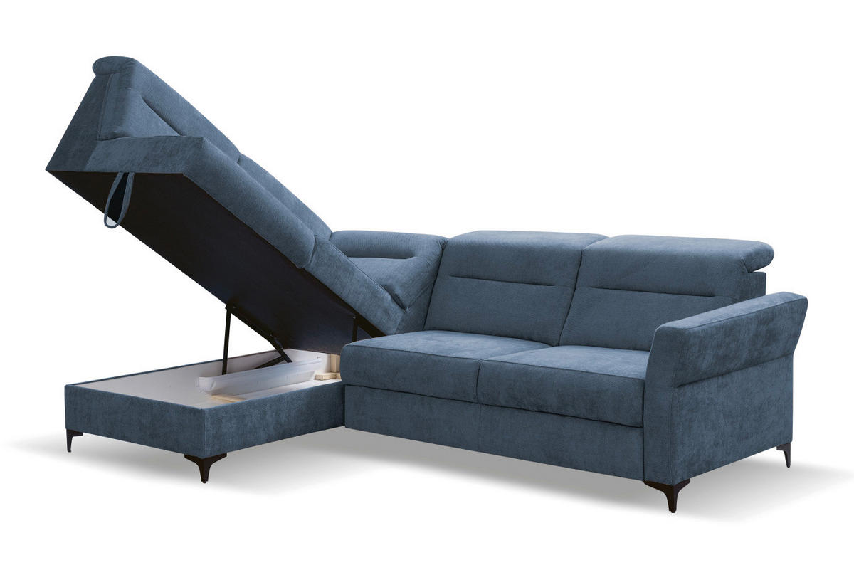 Ecksofa inkl. Funktionen Blau Webstoff  - Blau/Schwarz, KONVENTIONELL, Textil/Metall (177/272cm) - Stylife