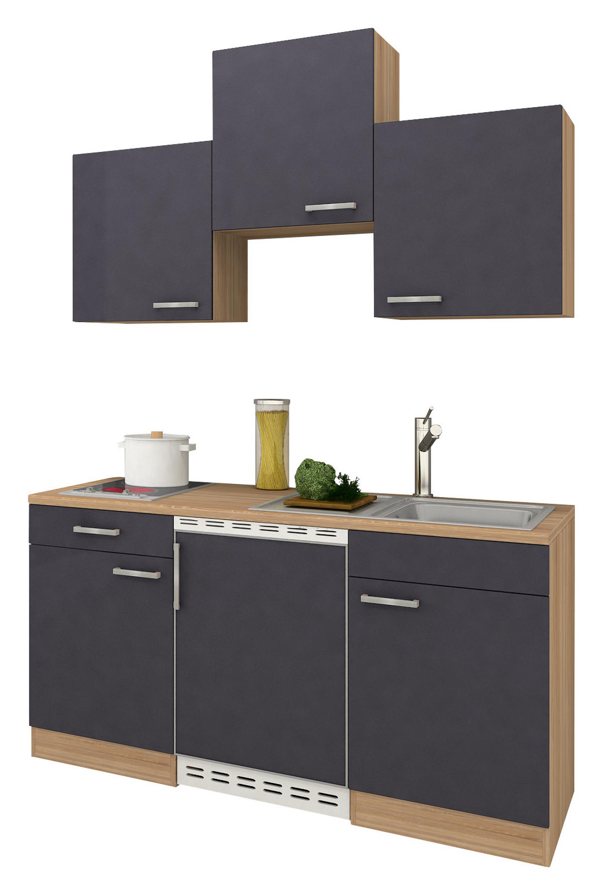 MINIKÜCHE 150 cm   in Grau, Eichefarben  - Eichefarben/Grau, Basics, Holzwerkstoff (150cm) - Respekta