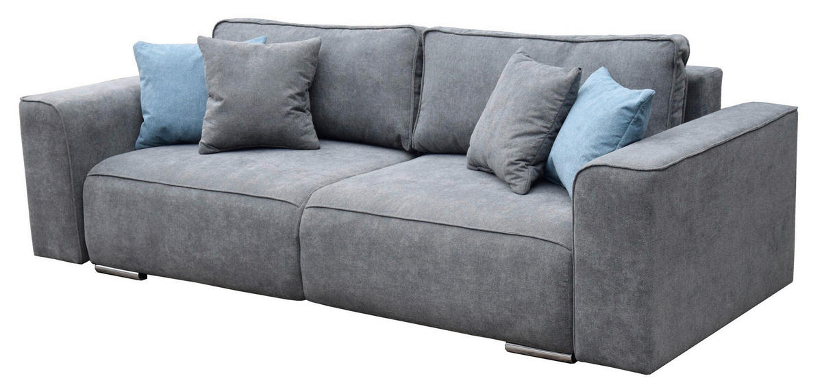 3-SED,  siva tekstil  - svetlo modra/barve niklja, Moderno, tekstil (252/85/107cm) - Hom`in