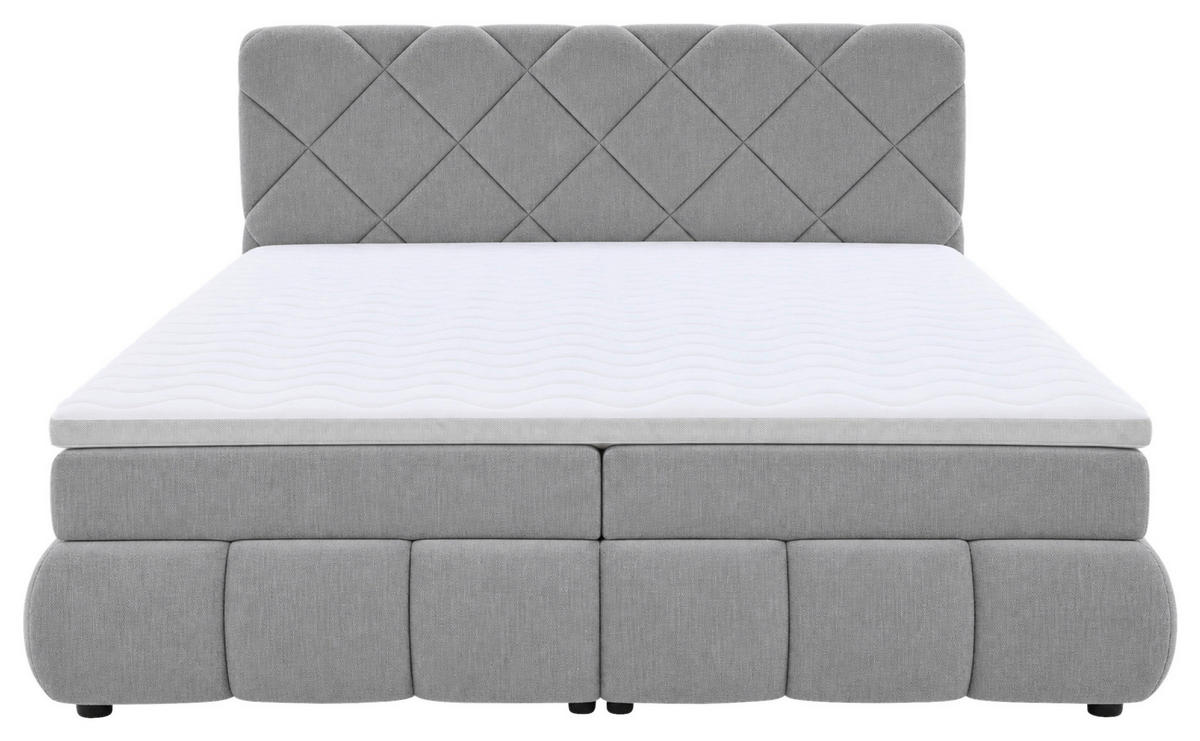 BOXBETT 180/200 cm,  in Silberfarben, gepolstertes Kopfteil, Bettkasten, Topper, Matratzen, H3 + H3 = fest  - Silberfarben/Schwarz, Design, Kunststoff/Textil (180/200cm) - Chameo