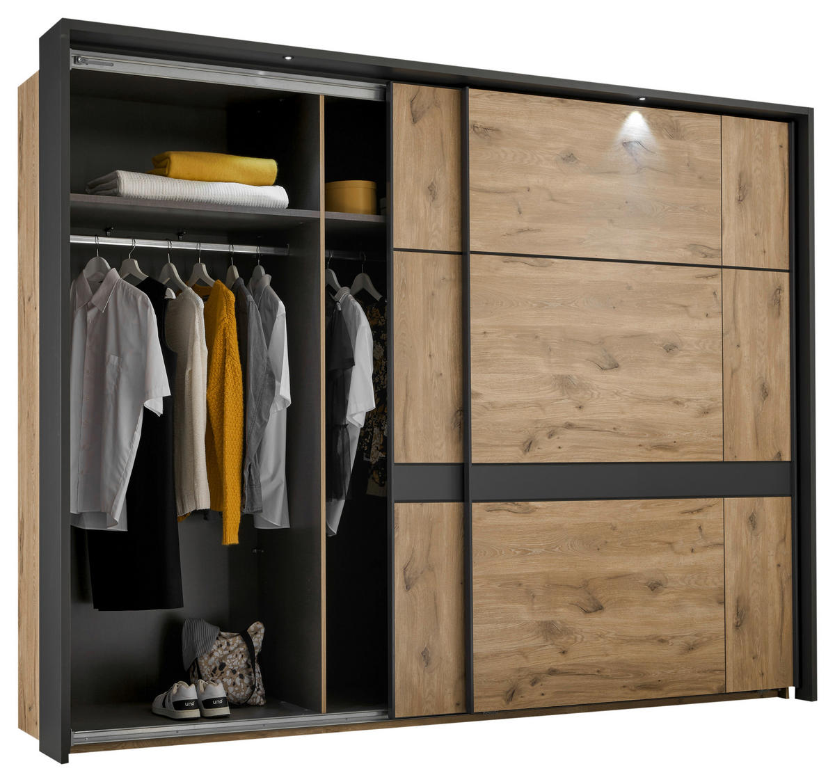 SCHWEBETÜRENSCHRANK in Graphitfarben, Eichefarben  - Eichefarben/Graphitfarben, Konventionell, Holzwerkstoff/Metall (270/210/60cm) - Ti'me
