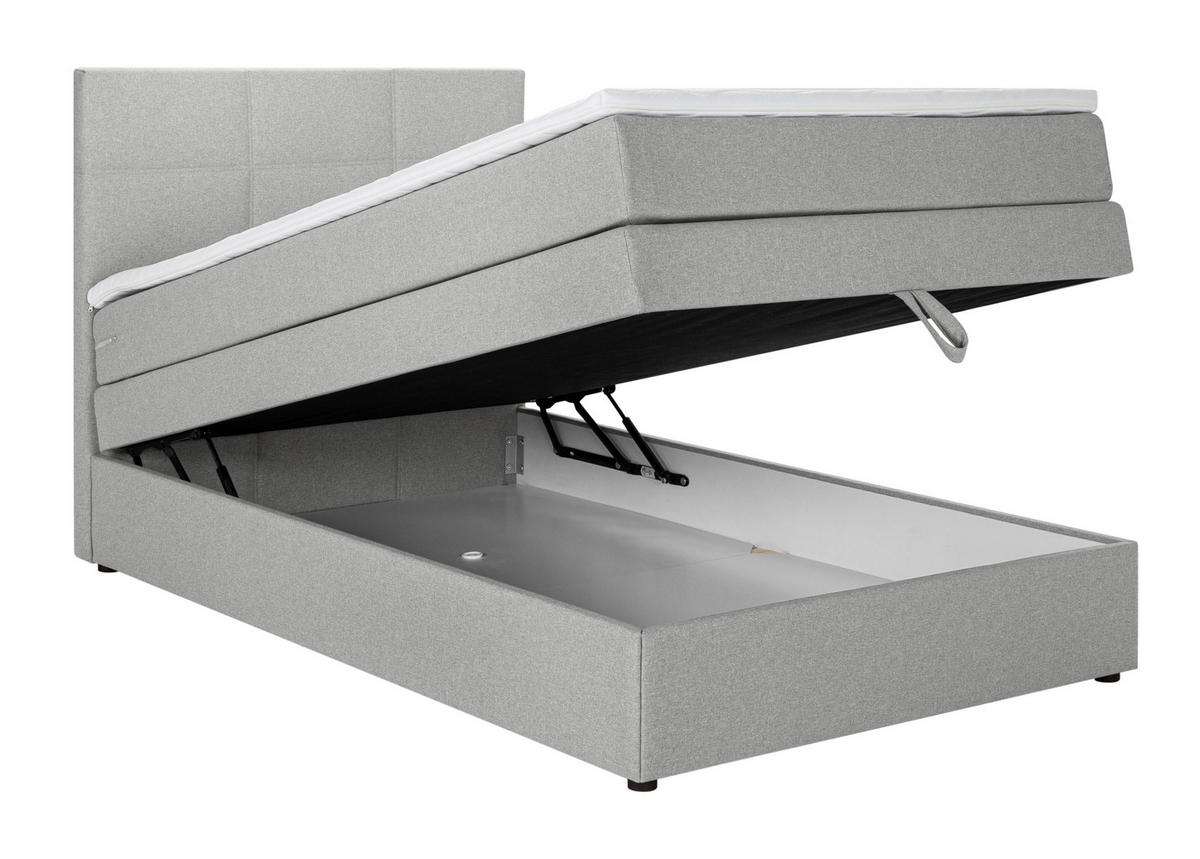 BOXSPRINGBETT 90/200 cm  in Hellgrau  - Hellgrau/Schwarz, Design, Kunststoff/Textil (90/200cm) - Welnova