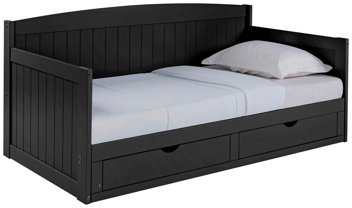AUSZIEHBETT 90/200 cm Schwarz  - Schwarz/Naturfarben, Romantik / Landhaus, Holz/Kunststoff (90/200cm) - MID.YOU