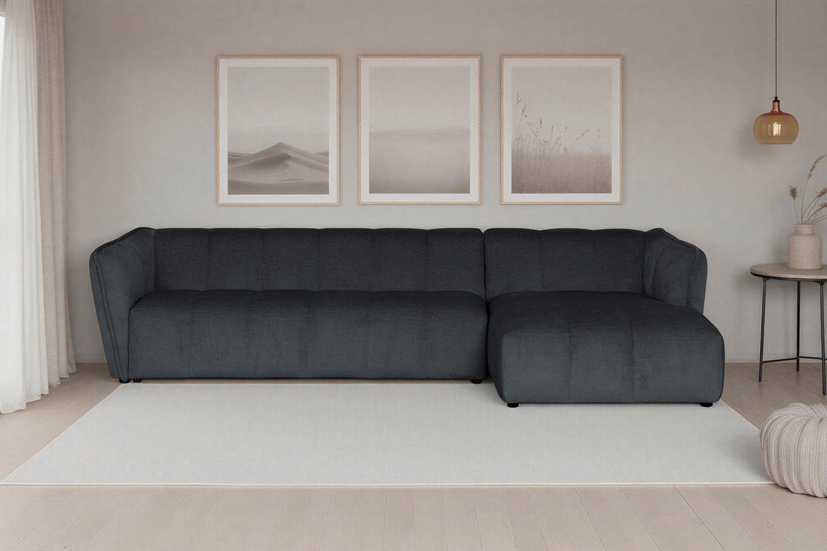 ECKSOFA  LIVOLI Grau Chenille  - Schwarz/Grau, Design, Textil (306/160cm) - MID.YOU