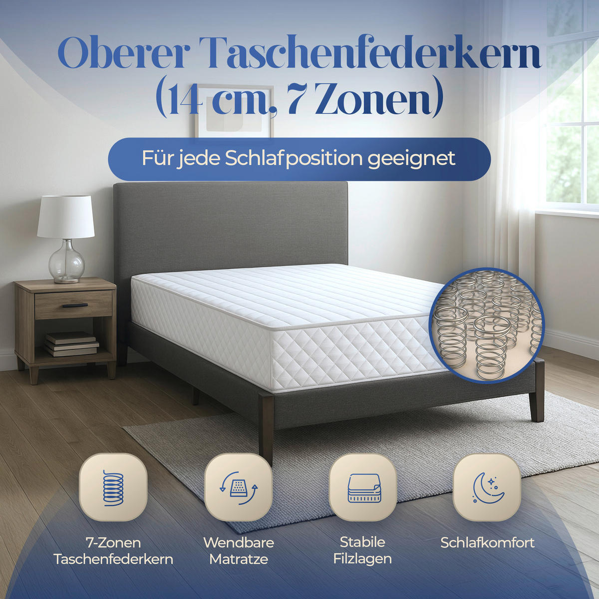 BOXSPRINGMATRATZE 80/200 cm, Höhe ca.: 35 cm,  - Weiß, Basics, Textil (80/200cm) - Chameo