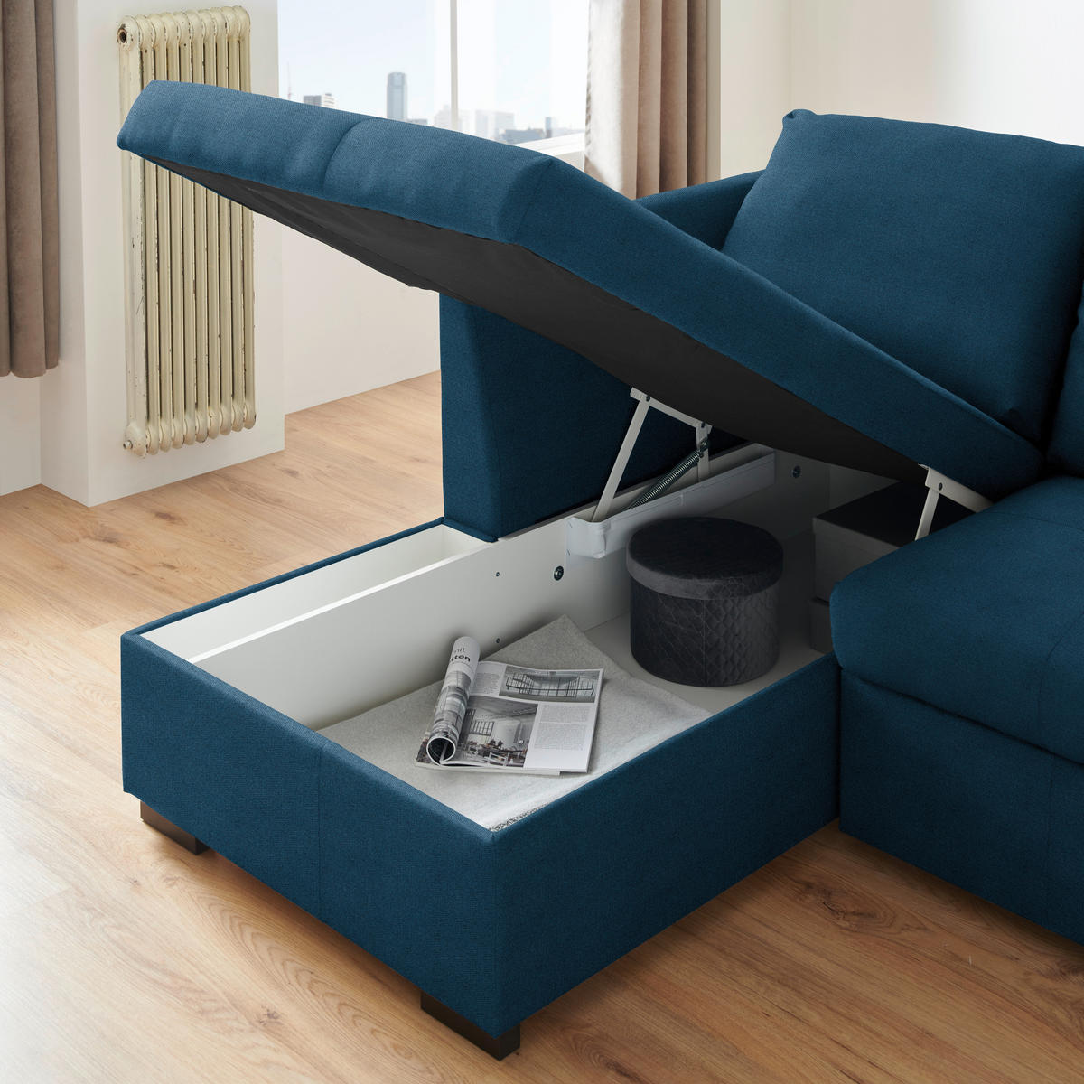 ECKSOFA in Webstoff Blau  - Blau/Schwarz, Design, Kunststoff/Textil (158/238cm) - Livetastic