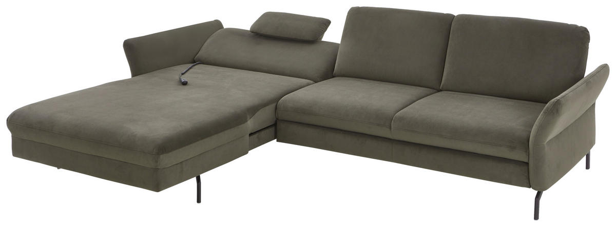 ECKSOFA in Velours Olivgrün  - Schwarz/Olivgrün, Design, Textil/Metall (179/306cm) - Beldomo System