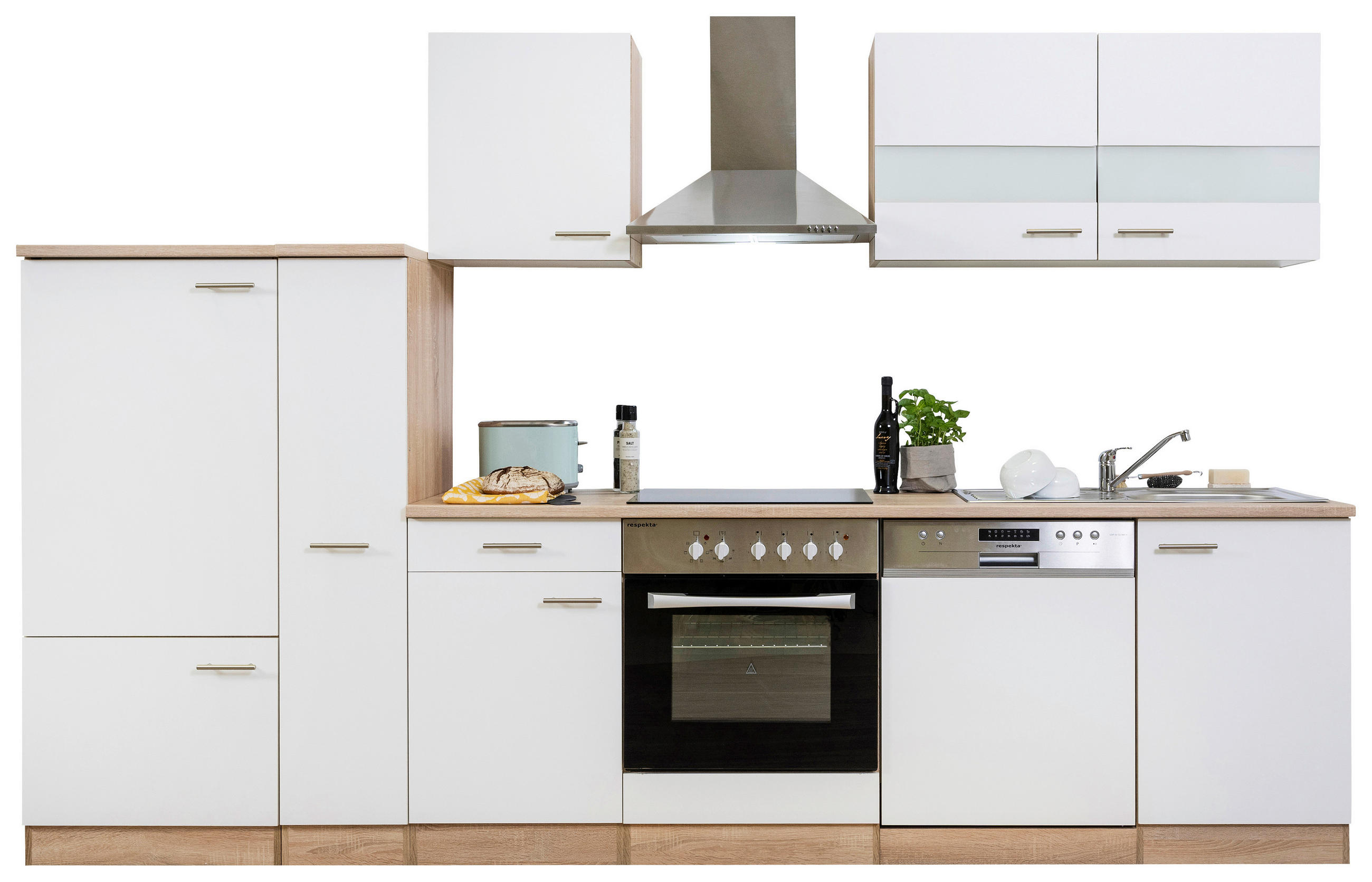 KÜCHENLEERBLOCK 310/200/60 cm   in Weiß, Eichefarben  - Edelstahlfarben/Eichefarben, Basics, Holzwerkstoff/Metall (310/200/60cm) - Respekta