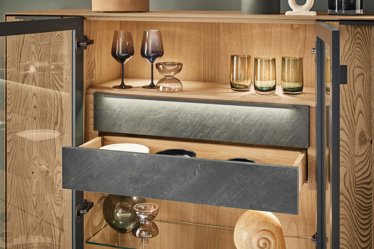 HIGHBOARD Anthrazit, Kastanienfarben  152/119,1/39,5 cm  - Kastanienfarben/Anthrazit, Natur, Glas/Holz (152/119,1/39,5cm) - Valnatura