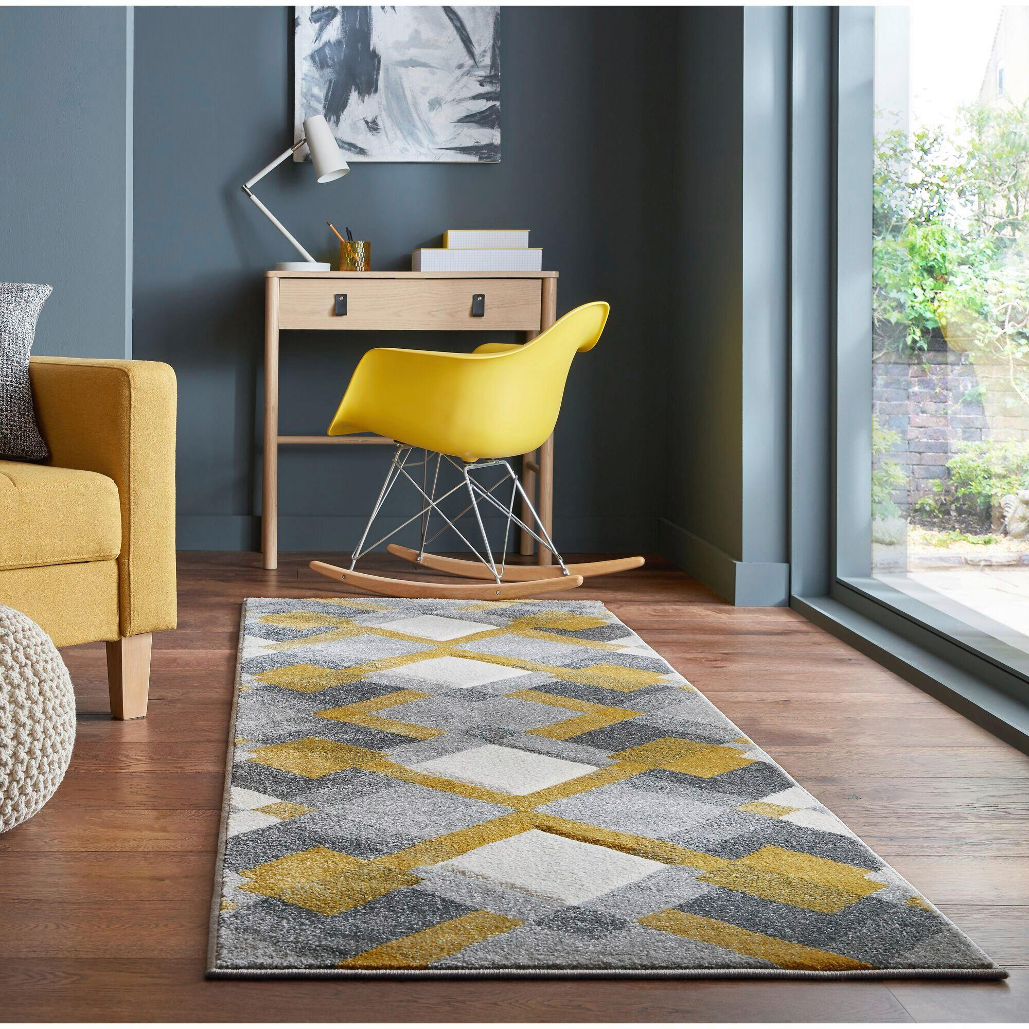 WEBTEPPICH 80/230 cm NIMBUS Grau, Dunkelgelb  - Dunkelgelb/Grau, KONVENTIONELL, Textil (80/230cm)