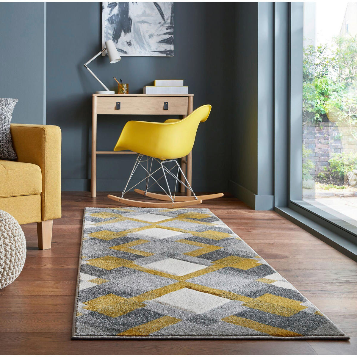 WEBTEPPICH 80/230 cm NIMBUS Grau, Dunkelgelb  - Dunkelgelb/Grau, KONVENTIONELL, Textil (80/230cm)