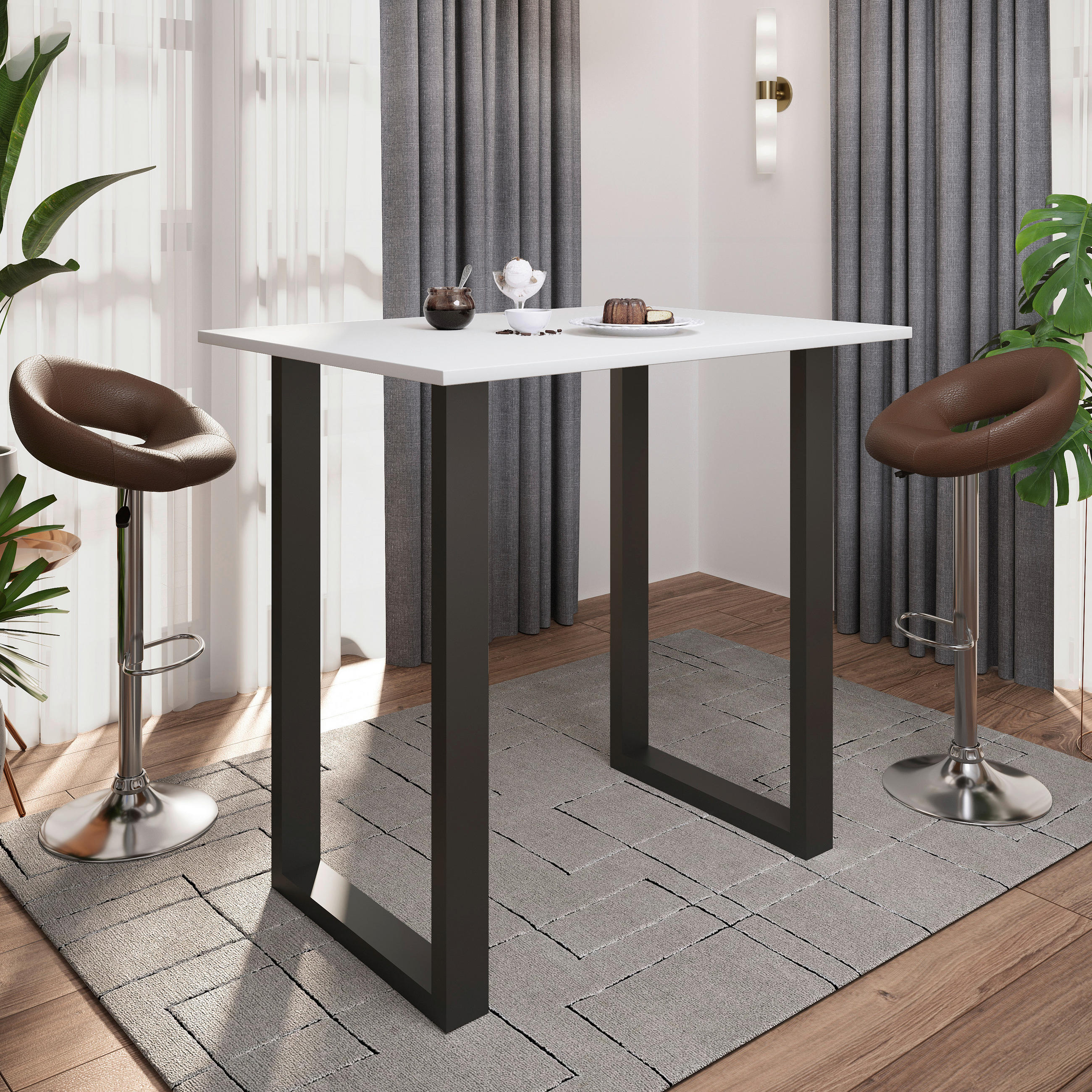 BARTISCH in Metall, Holzwerkstoff 110/102/80 cm   - Schwarz/Weiß, KONVENTIONELL, Holzwerkstoff/Metall (110/102/80cm)