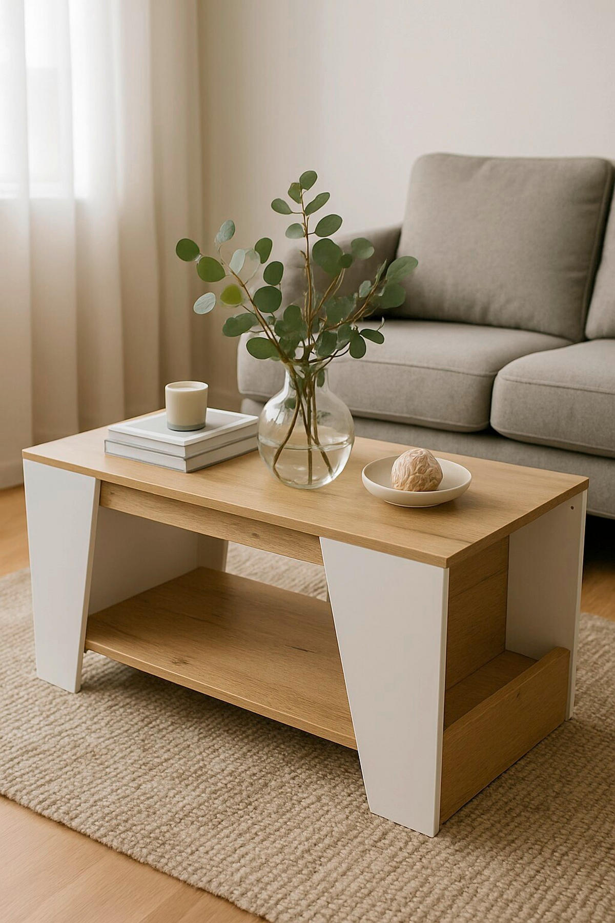 COUCHTISCH 100/50/45 cm rechteckig Weiß, Eichefarben  - Eichefarben/Weiß, Design, Holzwerkstoff (100/50/45cm) - MID.YOU