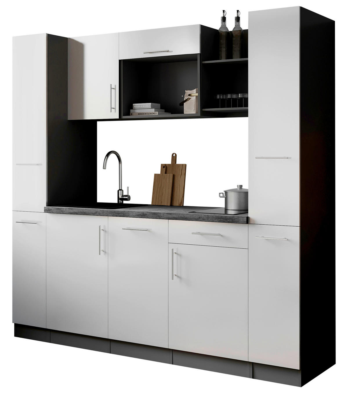 KÜCHENBLOCK Oliver 205 cm  in Weiß  - Weiß/Grau, Trend, Holzwerkstoff/Metall (205cm) - Respekta