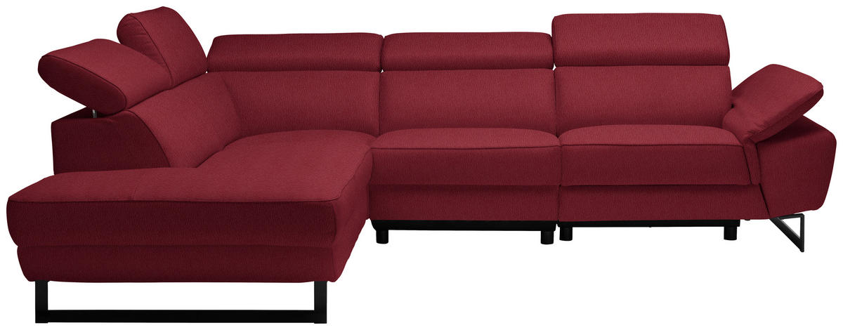 ECKSOFA Rot Echtleder  - Rot/Schwarz, Design, Leder/Metall (225/281cm) - Celina Home