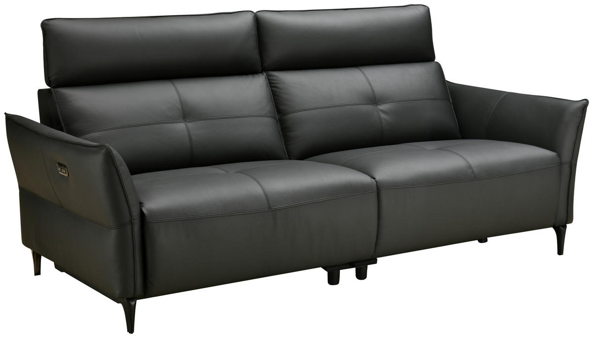 2,5-SITZER Schwarz Echtleder  - Schwarz, Design, Leder/Metall (220/98/101cm) - Novel