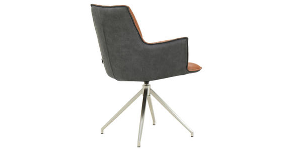 ARMLEHNSTUHL in Edelstahl, Eisen Mikrofaser Echtleder pigmentiert - Edelstahlfarben/Cognac, Design, Leder/Textil (60,5/89,5/63cm) - Novel