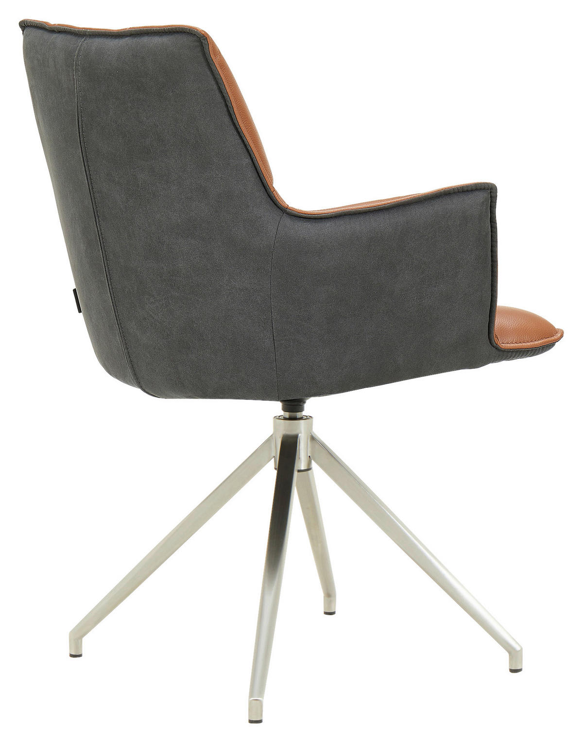 ARMLEHNSTUHL  in Edelstahl, Eisen Mikrofaser Echtleder pigmentiert  - Edelstahlfarben/Cognac, Design, Leder/Textil (60,5/89,5/63cm) - Novel