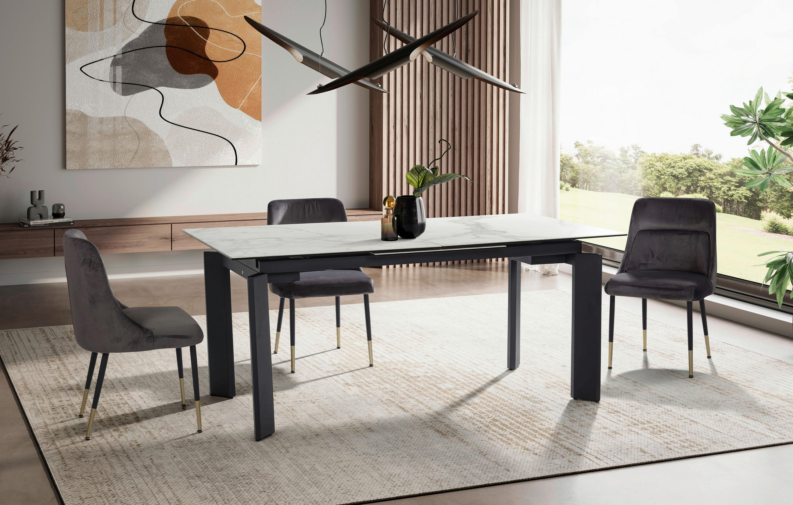 ESSTISCH Weiß rechteckig  ausziehbar  - Schwarz/Weiß, Design, Keramik/Metall (180/95/77cm) - MID.YOU