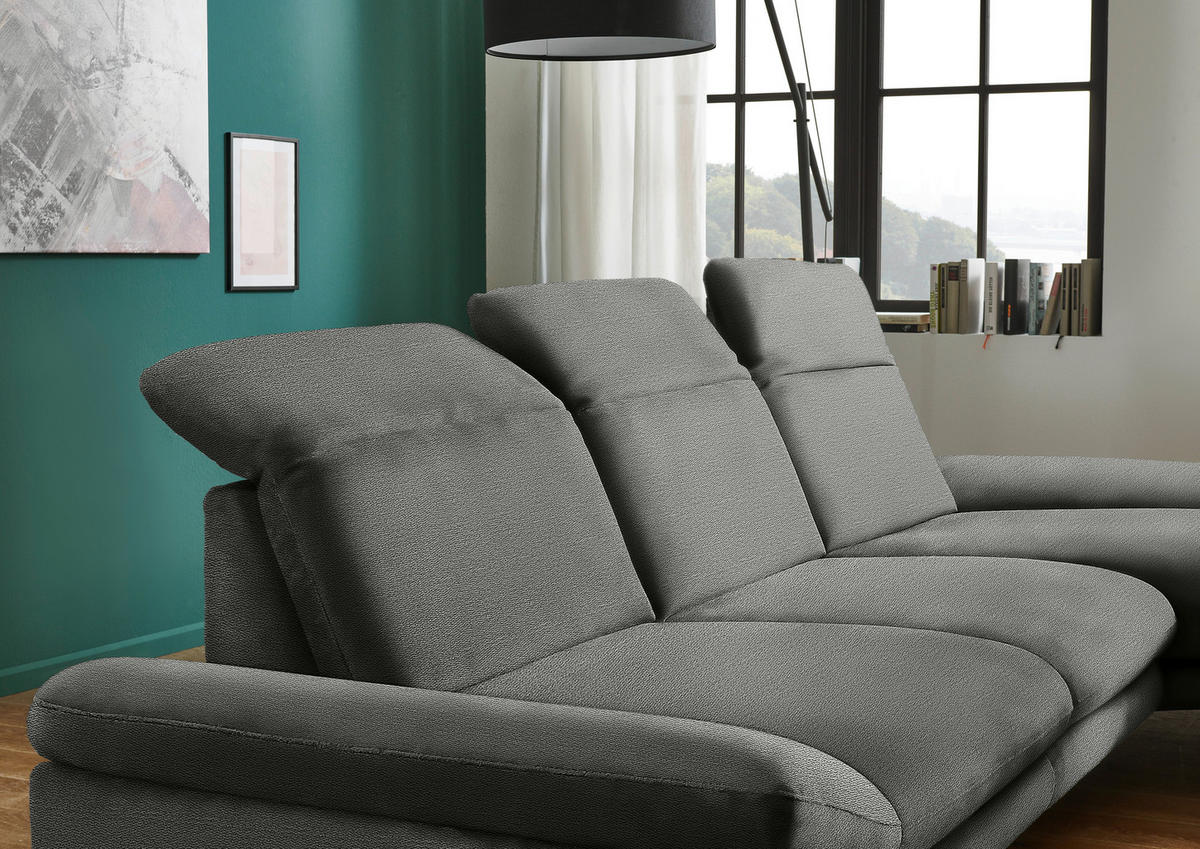 ECKSOFA in Chenille Grau  - Schwarz/Grau, Design, Textil/Metall (319/188cm) - Beldomo System