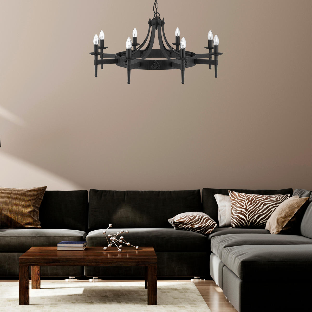 KRONLEUCHTER 85/120 cm   - Schwarz, LIFESTYLE, Metall (85/120cm) - Searchlight
