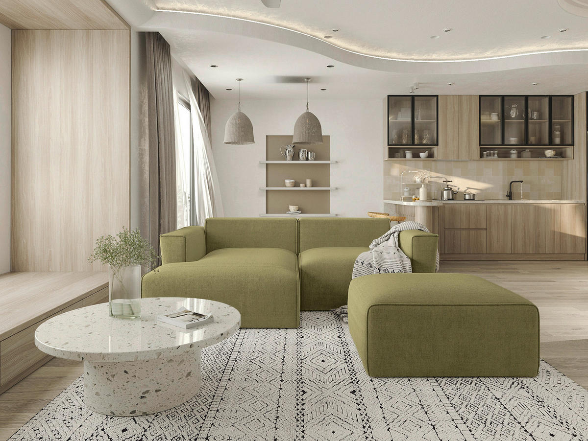 ECKSOFA Olivgrün Struktur  - Schwarz/Olivgrün, Design, Kunststoff/Textil (161/234cm) - P & B