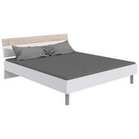 BETT 160/200 cm  in Weiss, Eichefarben, Hickory   - Weiss/Eichefarben, Konventionell, Holzwerkstoff/Metall (160/200cm) - Carryhome