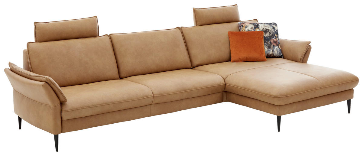ECKSOFA in Echtleder Dunkelgelb  - Dunkelgelb/Schwarz, Design, Leder/Metall (334/172cm) - Valdera