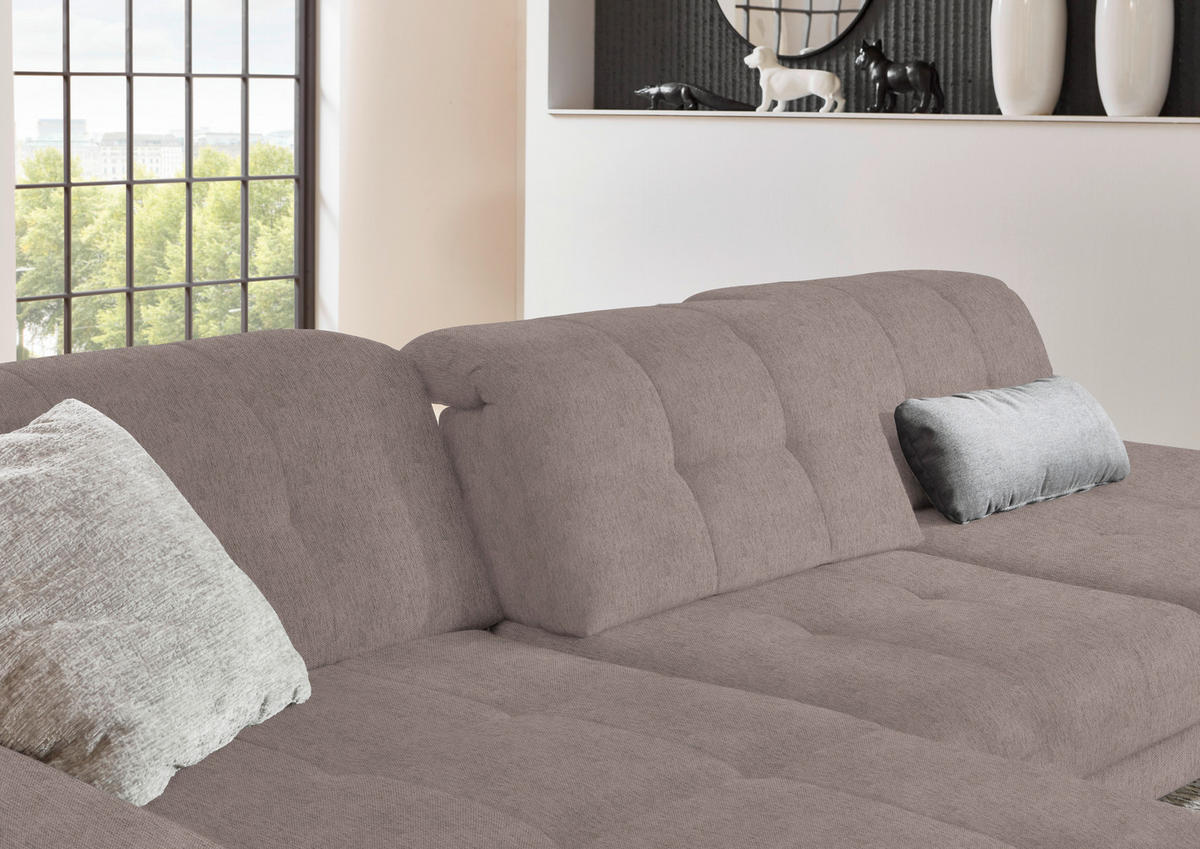 ECKSOFA in Flachgewebe Silberfarben  - Silberfarben/Schwarz, Design, Textil/Metall (190/309cm) - Beldomo Style