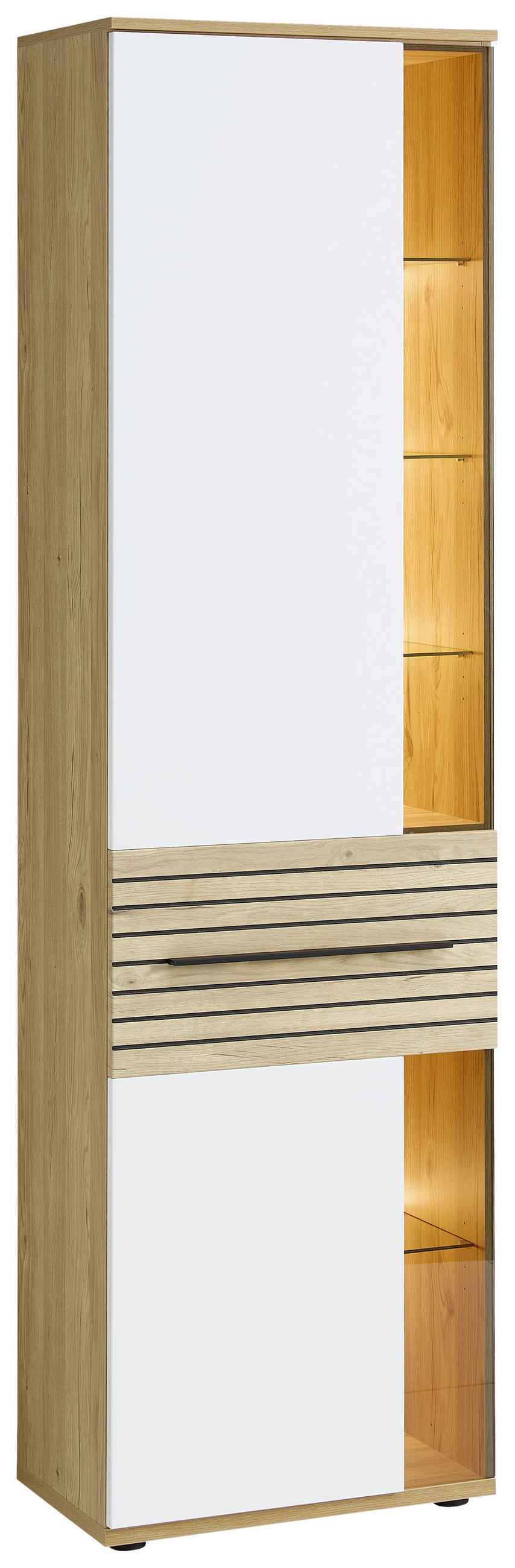 VITRINE  in Weiß, Eichefarben - Eichefarben/Schwarz, KONVENTIONELL, Glas/Holzwerkstoff (60/215/40cm) - Venda