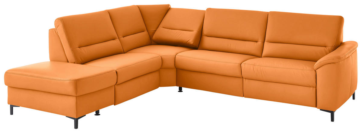 ECKSOFA  in Echtleder Orange  249/290 cm  - Schwarz/Orange, KONVENTIONELL, Leder/Metall (249/290cm) - Beldomo Premium
