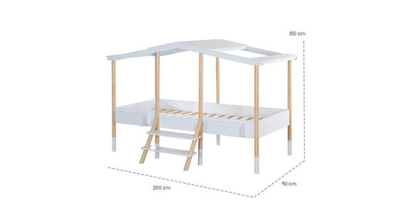 HAUSBETT 90/200 cm,  in Weiß, Kieferfarben, Leiter, Lattenrost  - Weiß/Kieferfarben, Basics, Holz (90/200cm) - Xora