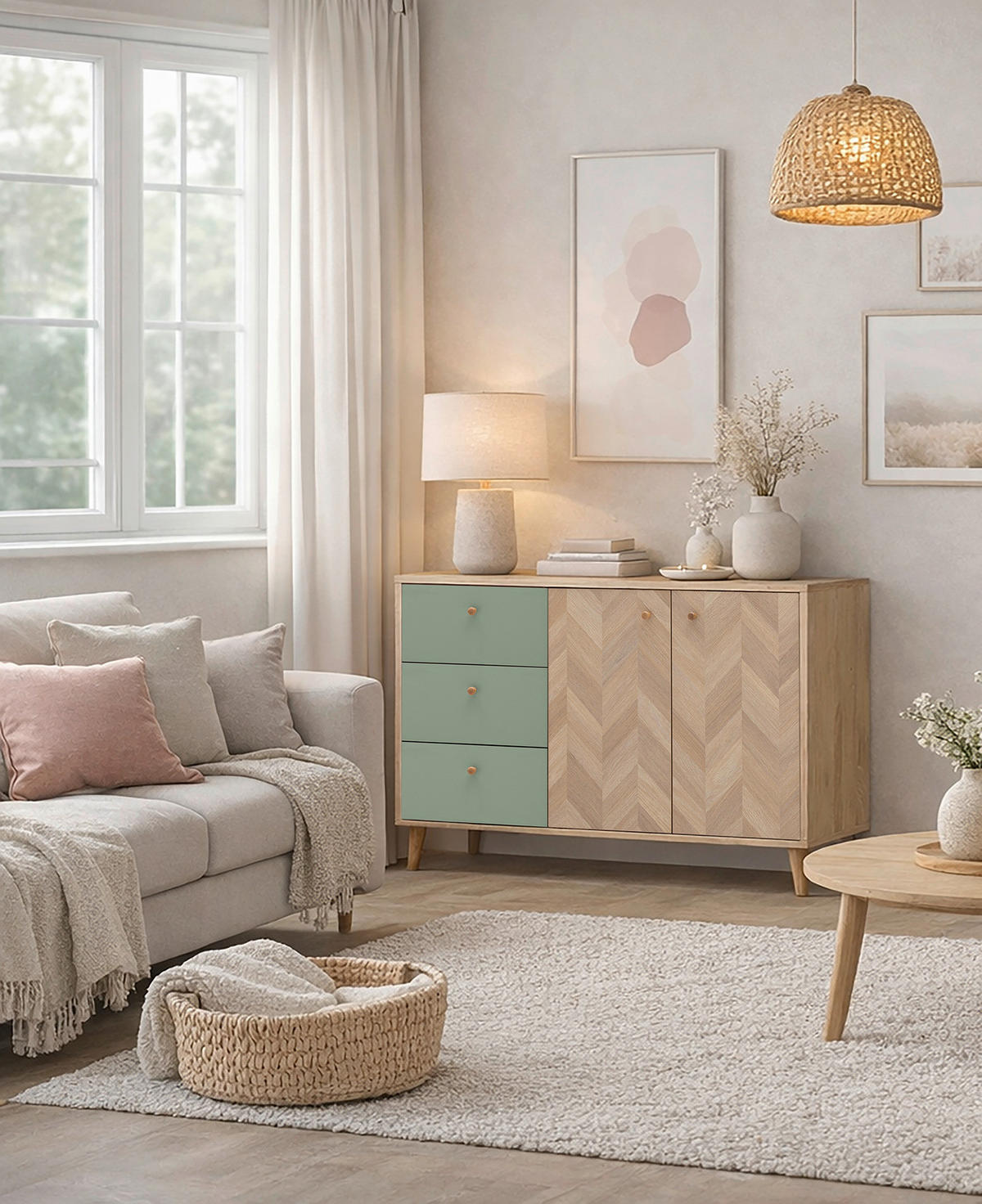 SIDEBOARD  109/73,9/33,05 cm 3 Schublade(n)  - Eichefarben/Grün, Design, Holz/Holzwerkstoff (109/73,9/33,05cm) - MID.YOU