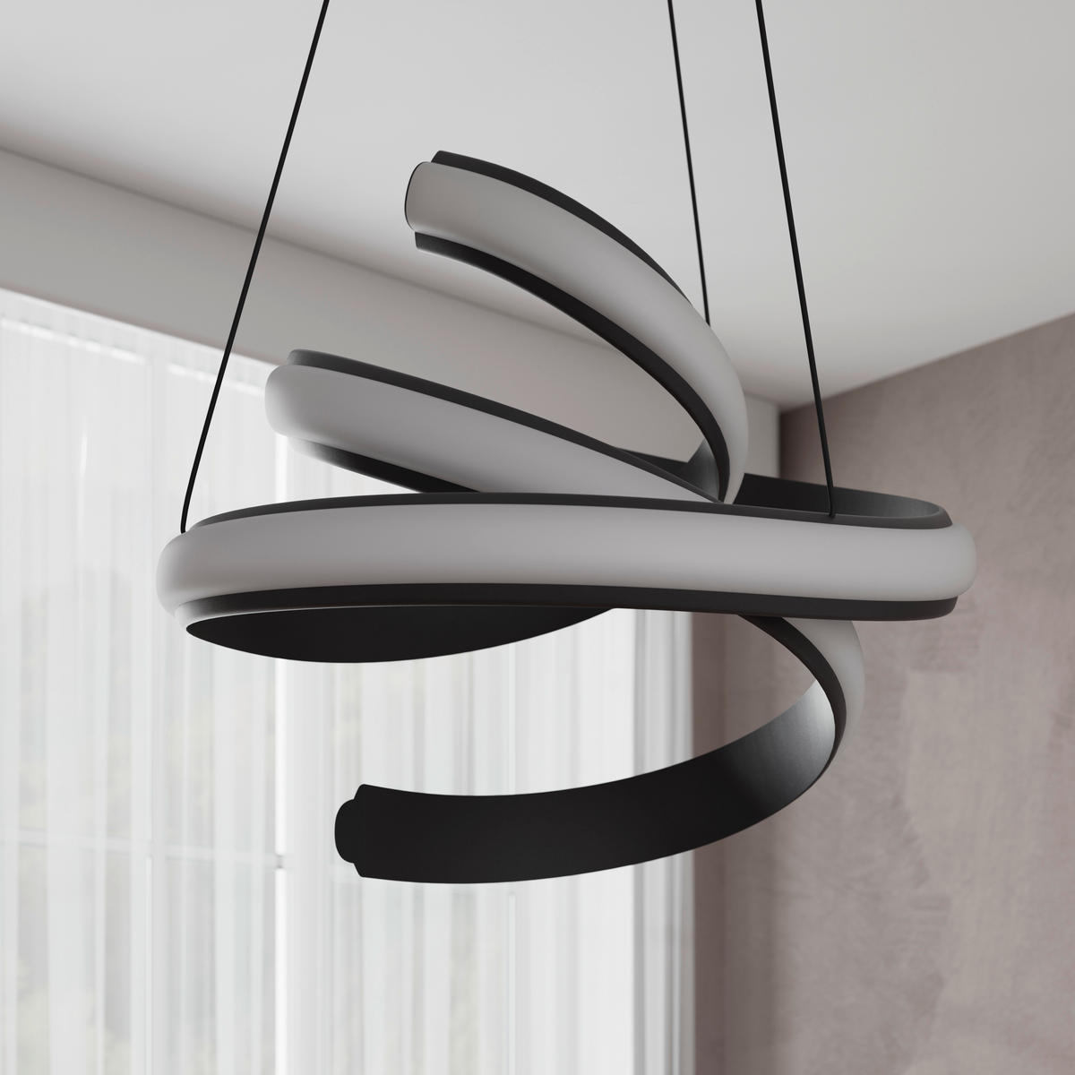 LED-HÄNGELEUCHTE Turn 50/150 cm  - Schwarz/Weiß, Design, Kunststoff/Metall (50/150cm) - Novel