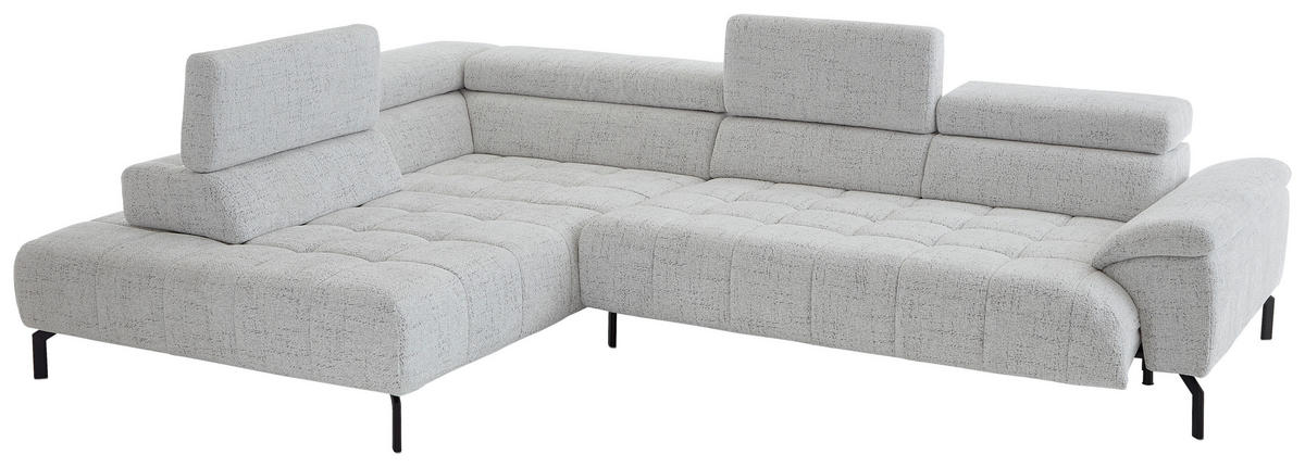 ECKSOFA in Chenille Grauweiss  - Schwarz/Grauweiss, Design, Textil/Metall (222/323cm) - Beldomo Style