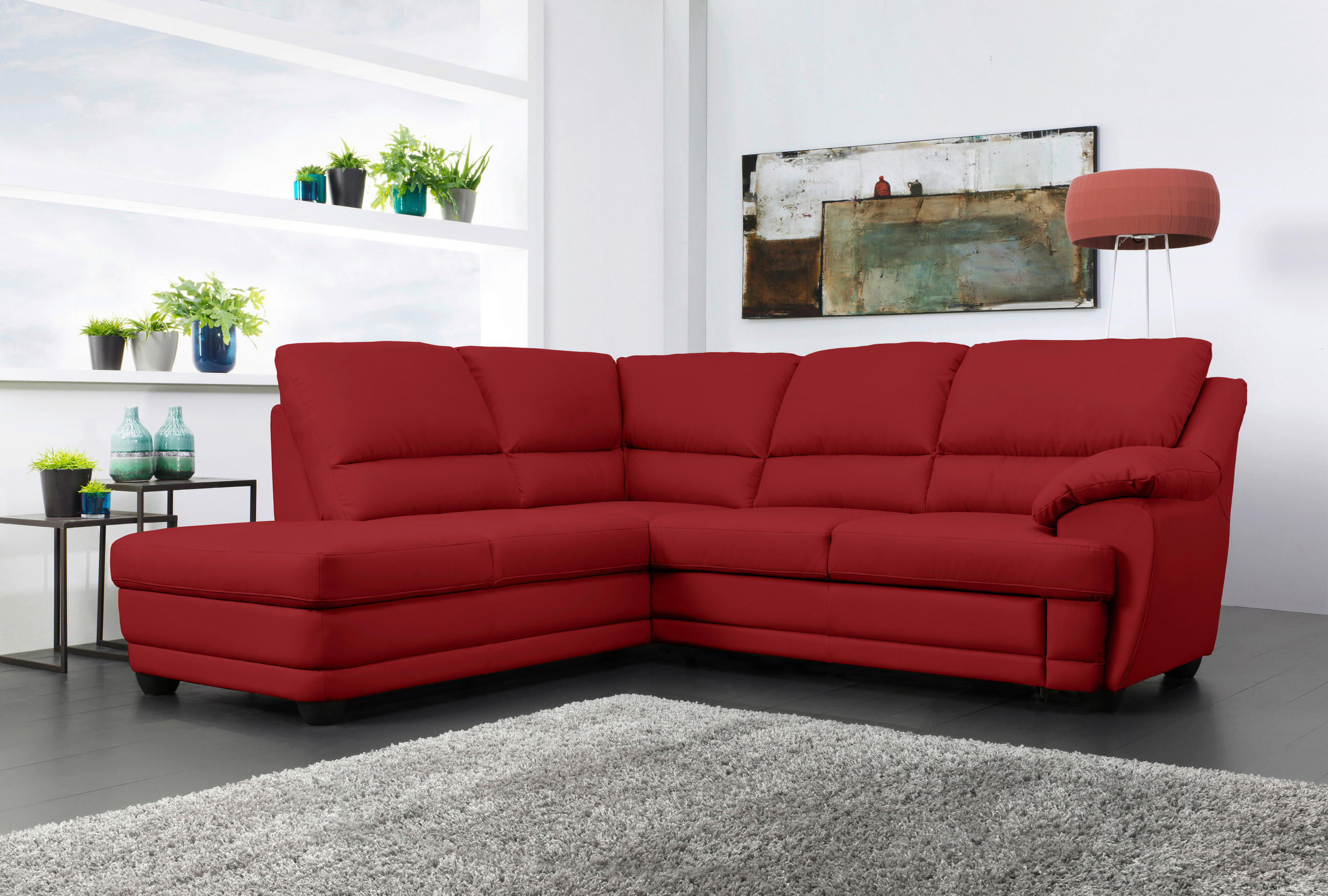 ECKSOFA in Lederlook Rot  - Rot, Design, Kunststoff/Textil (225/245cm) - Livetastic