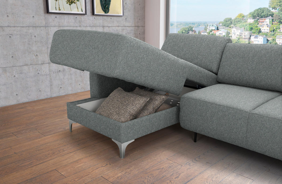 ECKSOFA  in Mikrovelours Graugrün  248/160 cm  - Alufarben/Graugrün, Design, Textil/Metall (248/160cm) - Sedda