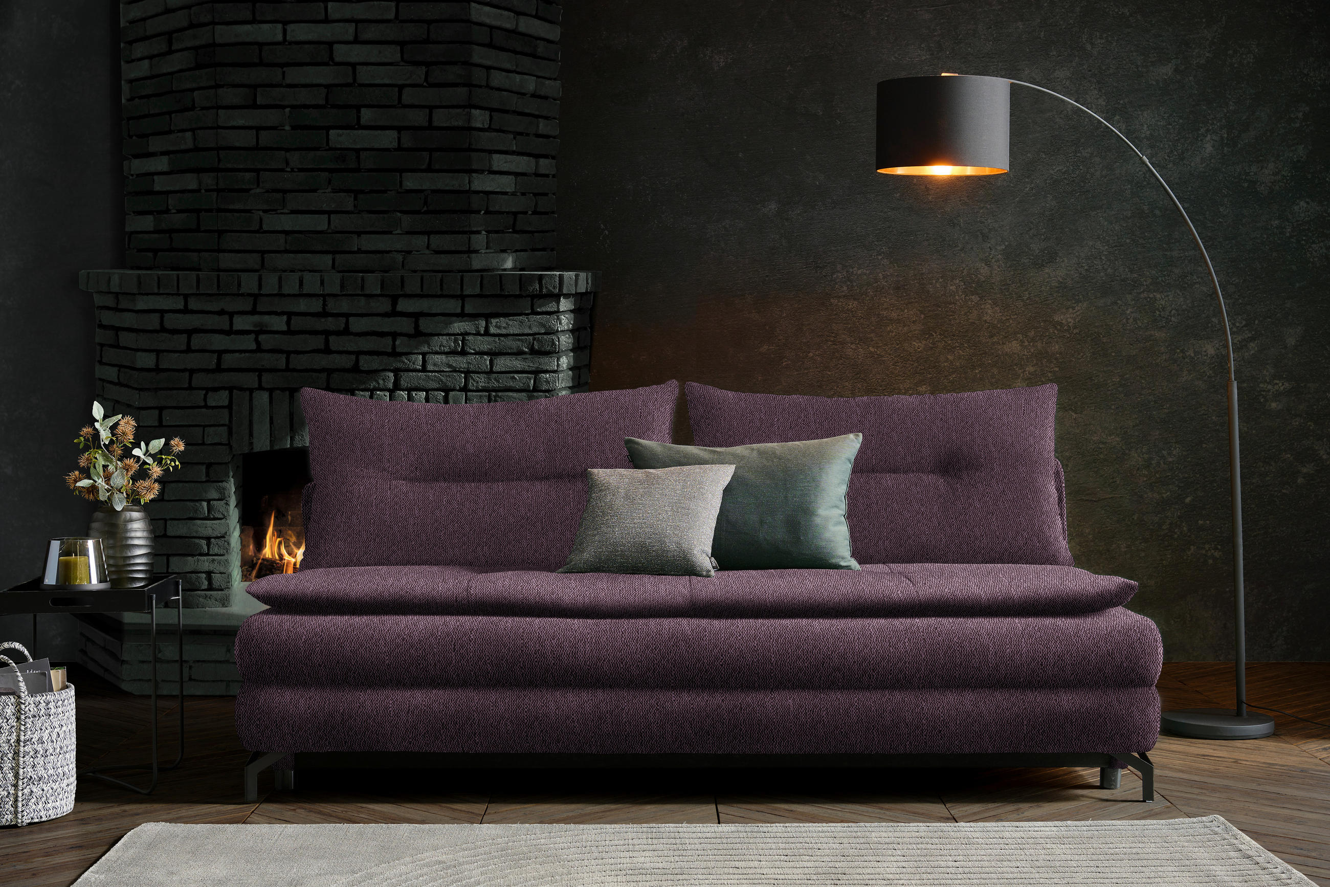 SCHLAFSOFA in Webstoff Lila, Rosa  - Lila/Schwarz, MODERN, Textil/Metall (208/73/92/102cm) - Novel