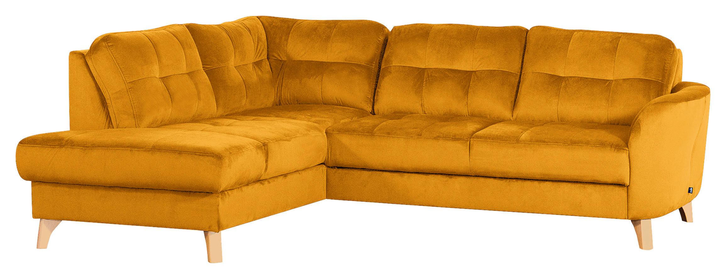 ECKSOFA Gelb Samt  - Gelb/Buchefarben, Design, Holz/Textil (190/236cm) - Livetastic
