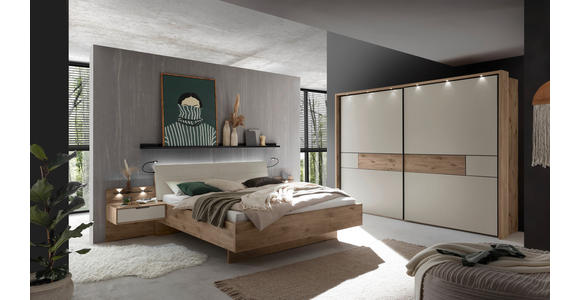 SCHWEBETÜRENSCHRANK  in Eichefarben, Champagner  - Schieferfarben/Champagner, KONVENTIONELL, Holzwerkstoff/Metall (300/217/67cm) - Venda