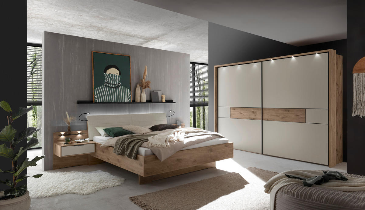 BETTANLAGE 180/200 cm  in Eichefarben, Champagner  - Champagner/Eichefarben, MODERN, Holzwerkstoff/Textil (180/200cm) - Venda