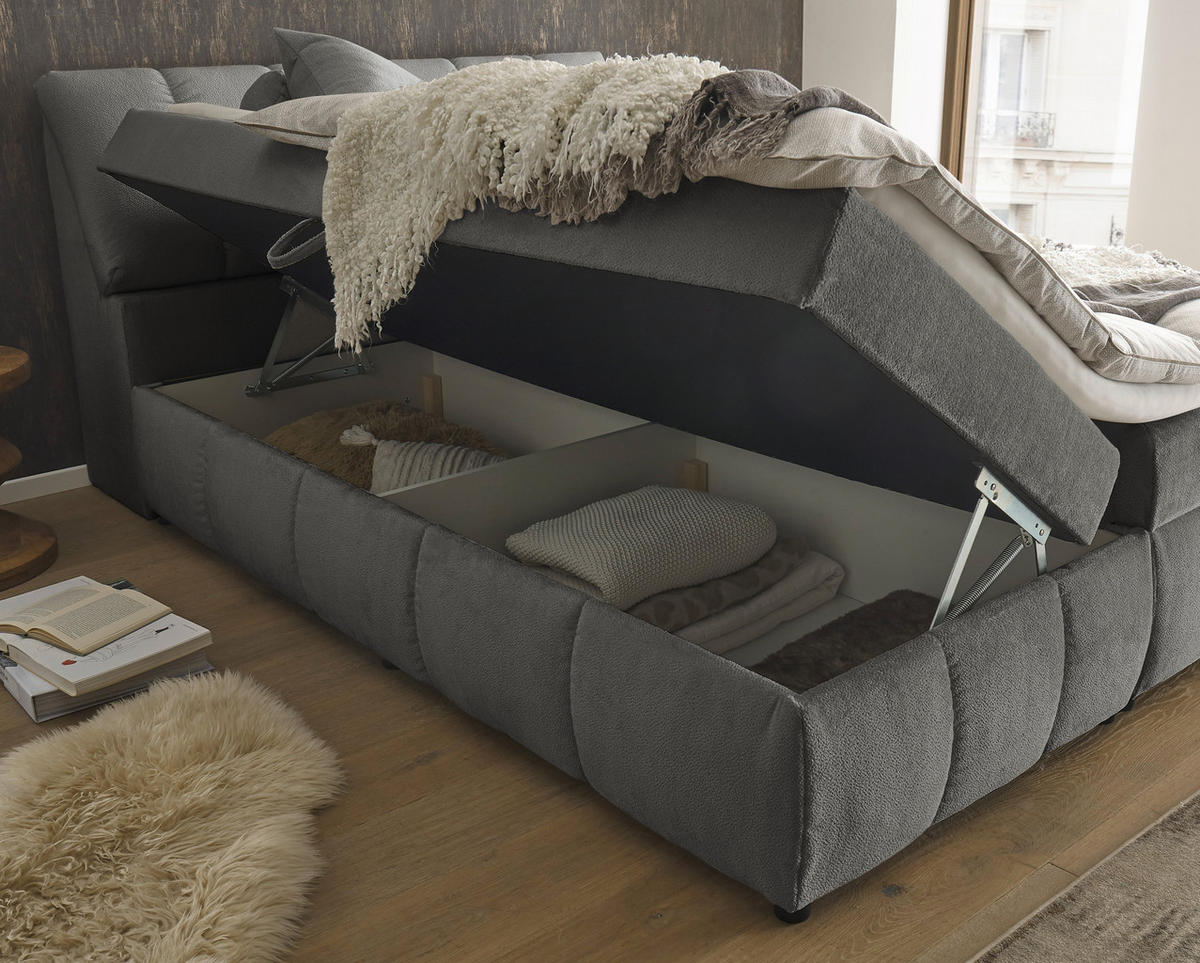 BOXBETT 160/200 cm  in Graphitfarben  - Schwarz/Graphitfarben, MODERN, Holzwerkstoff/Kunststoff (160/200cm) - MID.YOU