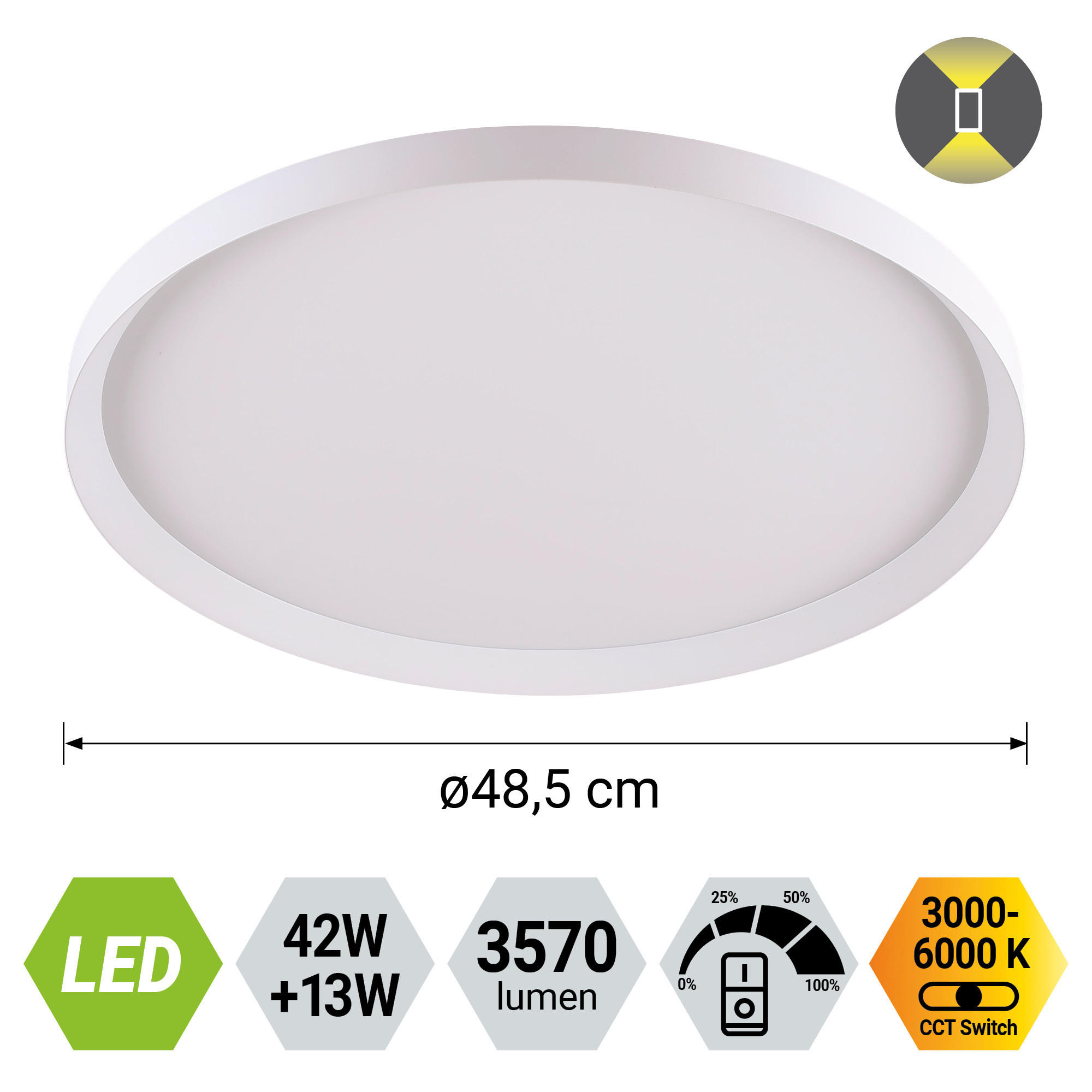 LED MENNYEZETI LÁMPA - fehér, Basics, műanyag/fém (6.5/48.5cm)
