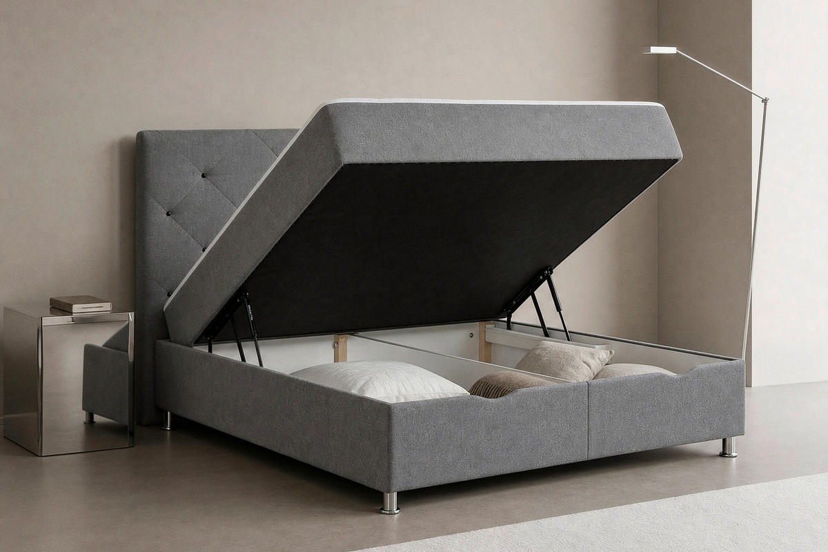 BOXBETT 180/200 cm  Grau  - Chromfarben/Grau, Design, Kunststoff/Textil (180/200cm) - Boxxx
