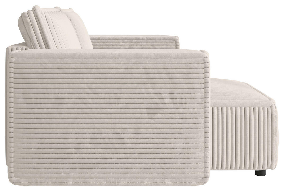 ECKSOFA Creme Cord Zierkissen, Rückenkissen, Schlaffunktion, Rücken echt  - Creme/Schwarz, MODERN, Kunststoff/Textil (153/250cm) - Xora