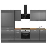 KÜCHENLEERBLOCK 300 cm   in Eichefarben, Schieferfarben  - Schieferfarben/Edelstahlfarben, MODERN, Holzwerkstoff/Metall (300cm) - Nobilia