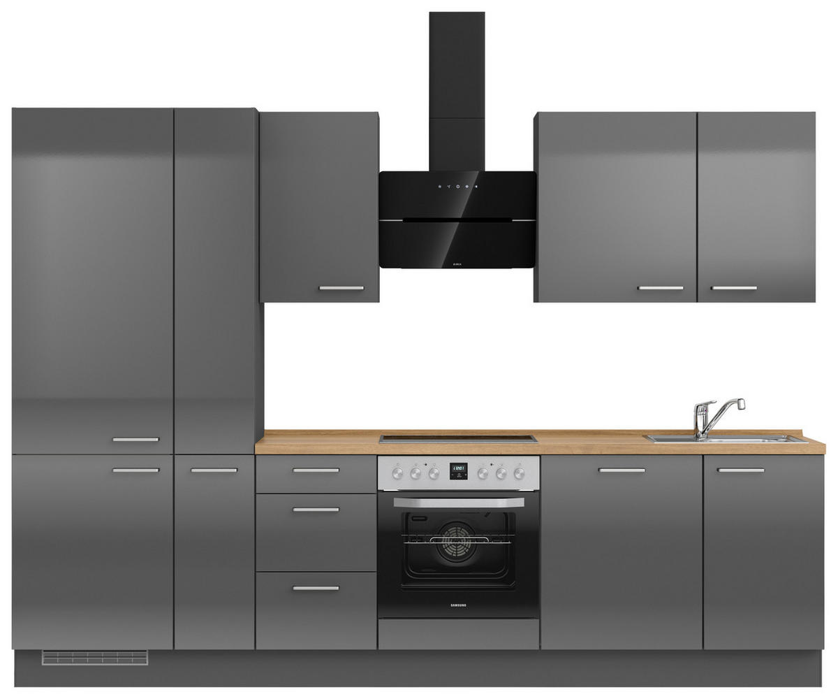 KÜCHENLEERBLOCK 300 cm   in Eichefarben, Schieferfarben  - Schieferfarben/Edelstahlfarben, MODERN, Holzwerkstoff/Metall (300cm) - Nobilia