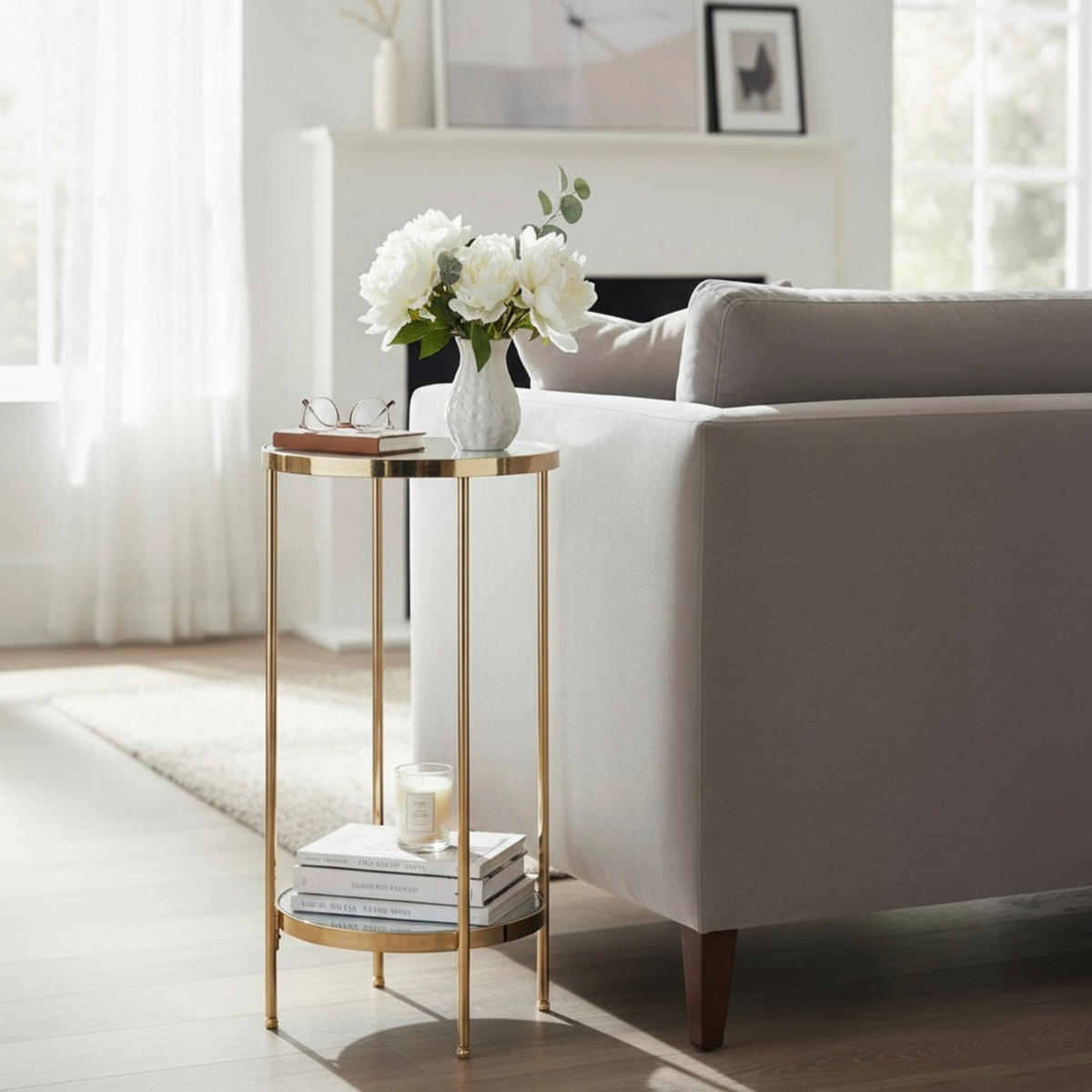 SIDOBORD i metall, glas 28/28/66 cm  - mässingsfärgad, Trend, metall/glas (28/28/66cm) - Best Price