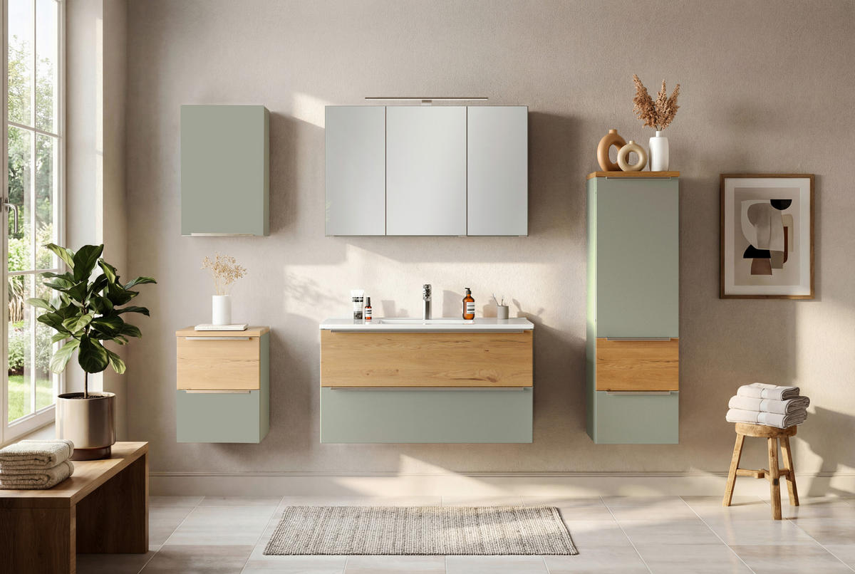 SPIEGELSCHRANK 100/64/20 cm  - Schilfgrün/Wildeiche, Trend, Glas/Holzwerkstoff (100/64/20cm) - Held