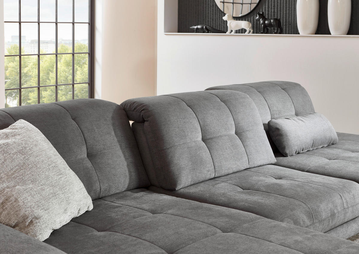 ECKSOFA in Flachgewebe Grau  - Schwarz/Grau, Design, Textil/Metall (190/309cm) - Beldomo Style